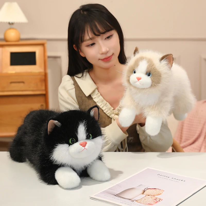 45/55CM Cuddly Lifelike Ragdoll Cat Plush Toys Fluffy Cozy Lying Prone Pet Cat Doll Warm Appease Kitten Doll Kawaii Home Decor