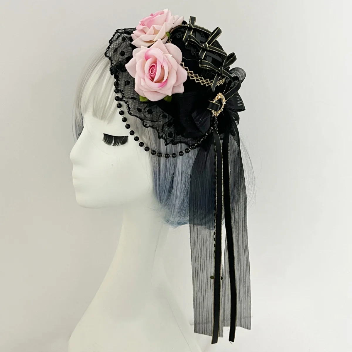 Lolita copricapo fiori fiocco decorazione gotico scuro selvaggio elegante cappello a cilindro accessori per capelli forcina di cristallo per ragazze donne