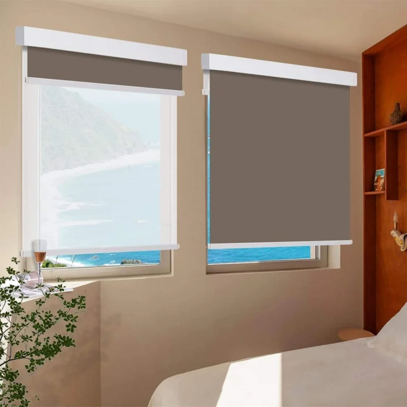 Custom Cordless Double Layer Roller Shade Light Filtering Blackout Heat Insulation Protect Privacy Manual Blinds For Bedroom view 5