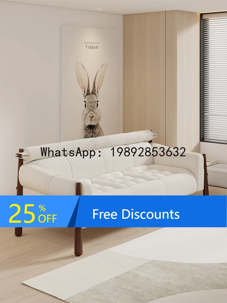 

Small Apartment Sofa Living Room Straight Row Second-hand Solid Wood Three-seater Fabric Sofa