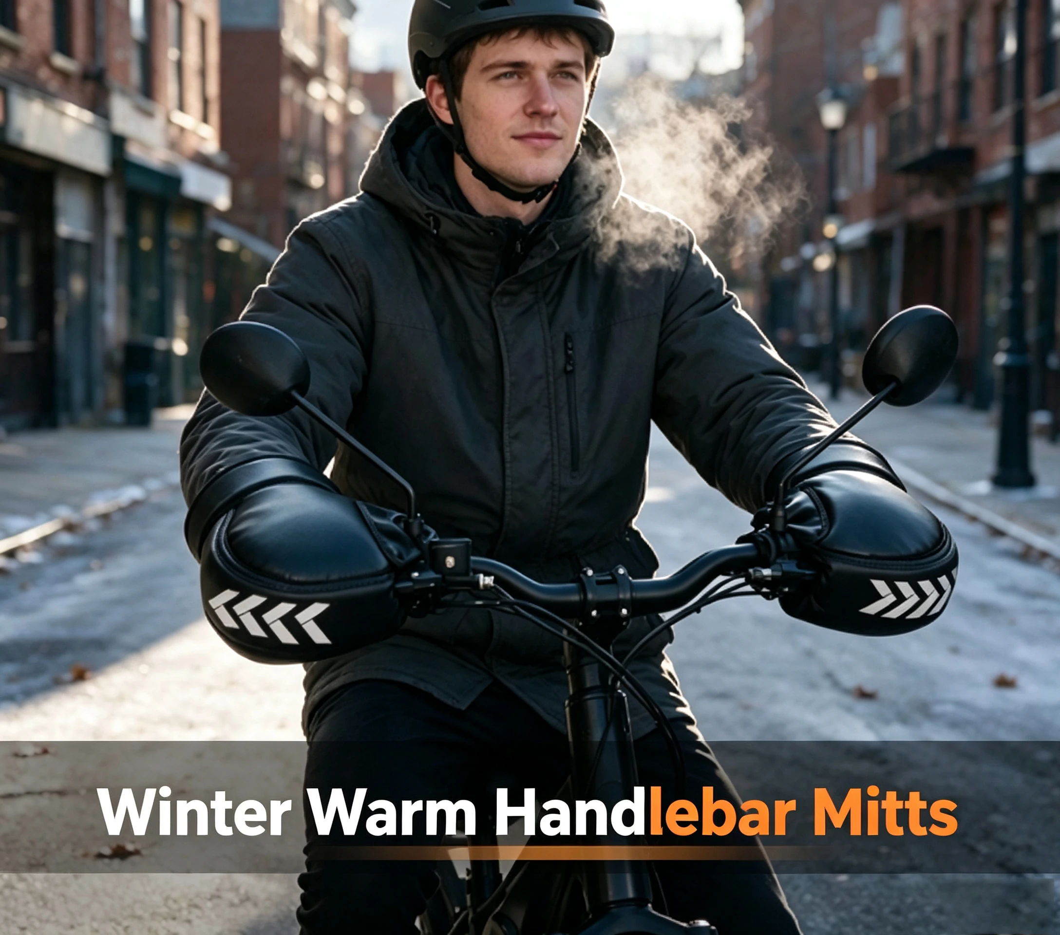 OFFBONDAGE Winter Motorcycle Handlebar Gloves Cycling Waterproof Windproof Warm PU Leather Hand Protective Handle Bar Hand Cover