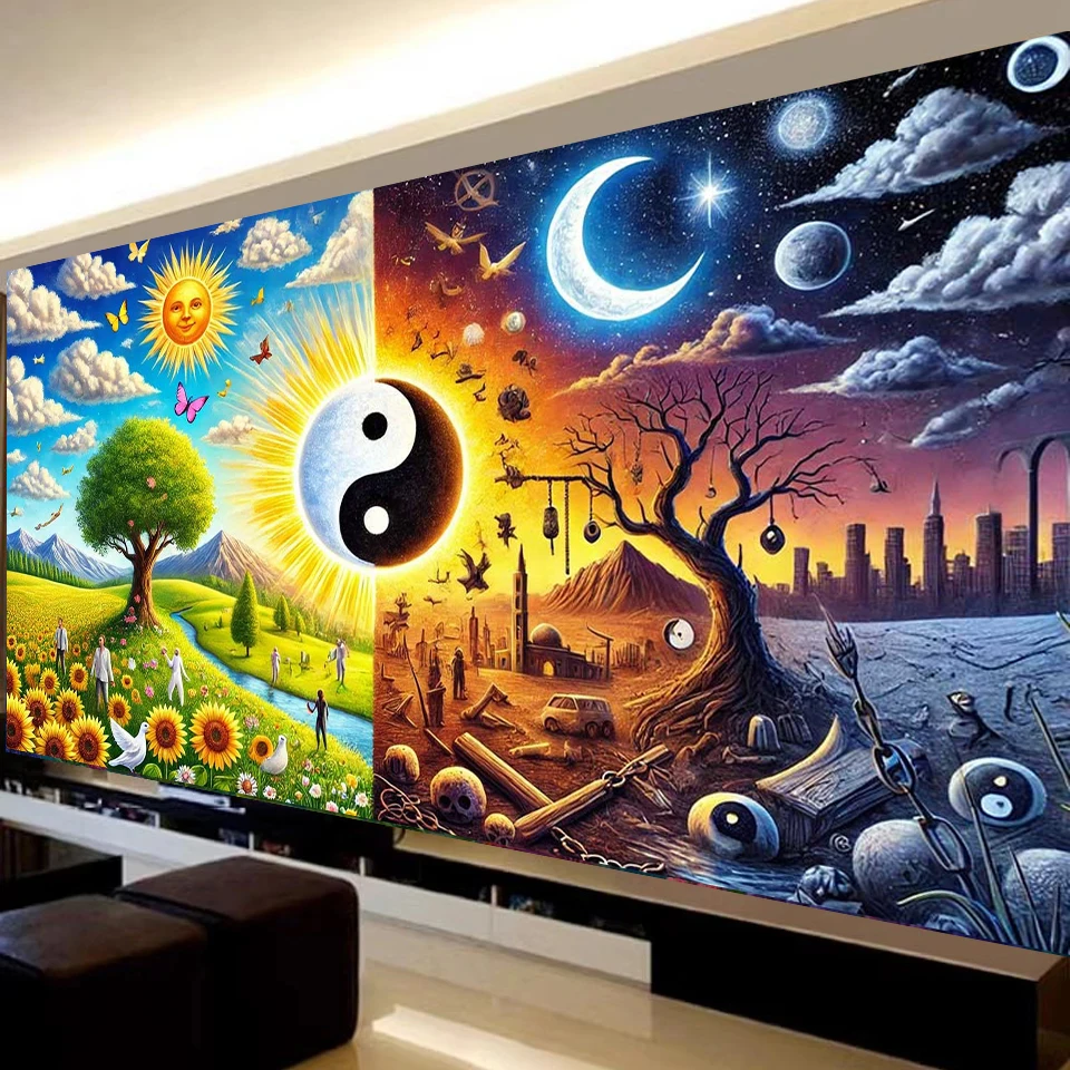 

DIY полный квадратный круглый алмазный живопись набор для вышивки крестом Yinyang Seasons пейзажная вышивка мозаика искусство 200x100 см на выбор