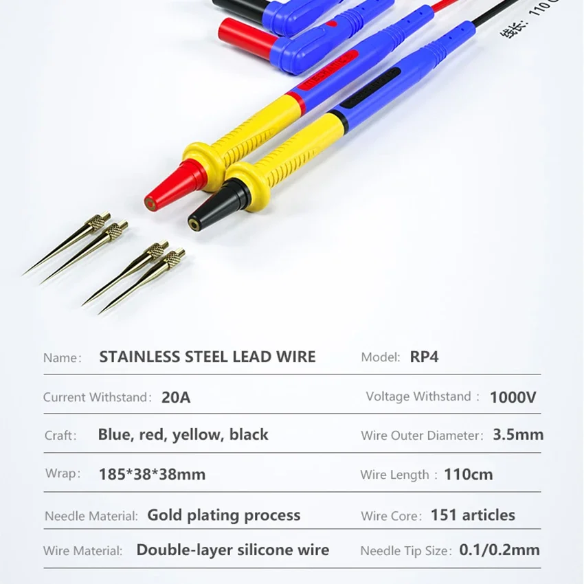MECHANIC RP4 Multimeter Pen 20A 1000V Universal Soft Stainless Steel Pen Tip Probe Test Pen for Digital Multimeter