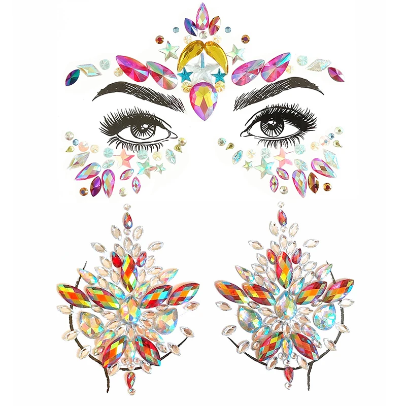 Glitter Face Chest Jewels Tattoo Stickers Festival Party Rhinestone Temporary Flash Tattoos Face Jewels Gems Body Paint Sticker