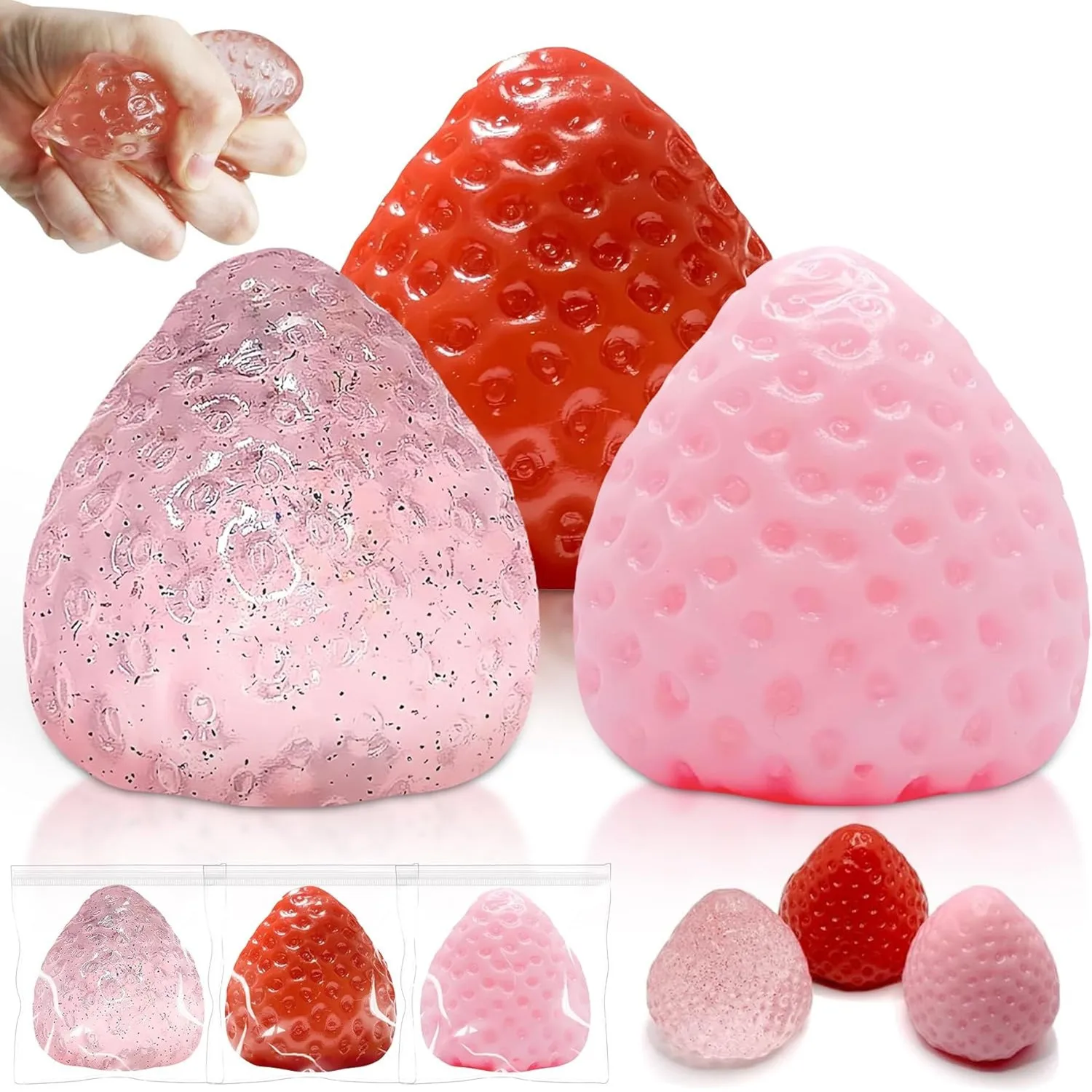 Taba Squishies Erdbeerfrucht-Quetschspielzeug Kawaii Sticky Stress Fidget Toy Geschenk Perfektes Schreibtischzubehör für Kinder Erwachsene