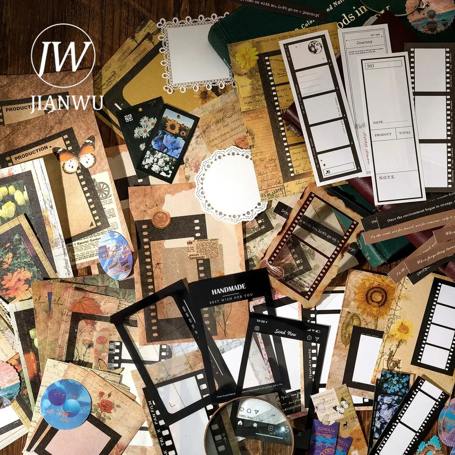 JIANWU Vintage Flower Border Label Landscape Collage Scrapbooking Material Package Creative DIY Junk Journal Stationery