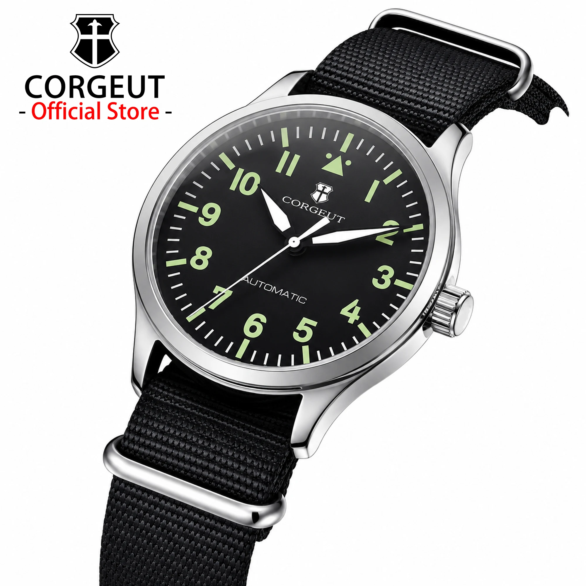 CORGEUT OFFICIAL 42mm Herrenuhren Japan 8215 Automatik Mechanisch Saphirglas Datum Leuchtend Militärstil Armbanduhren Herren