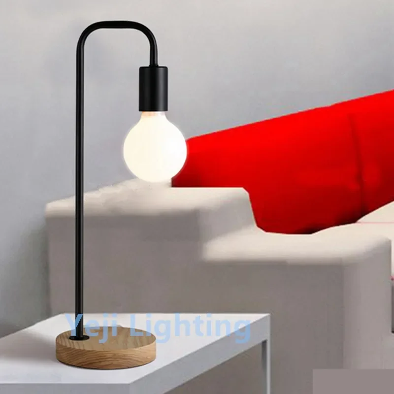 Lámpara de mesita de noche Industrial para loft, lámpara de escritorio con Base de madera, luz de libro Vintage para sala de estar y dormitorio, E27