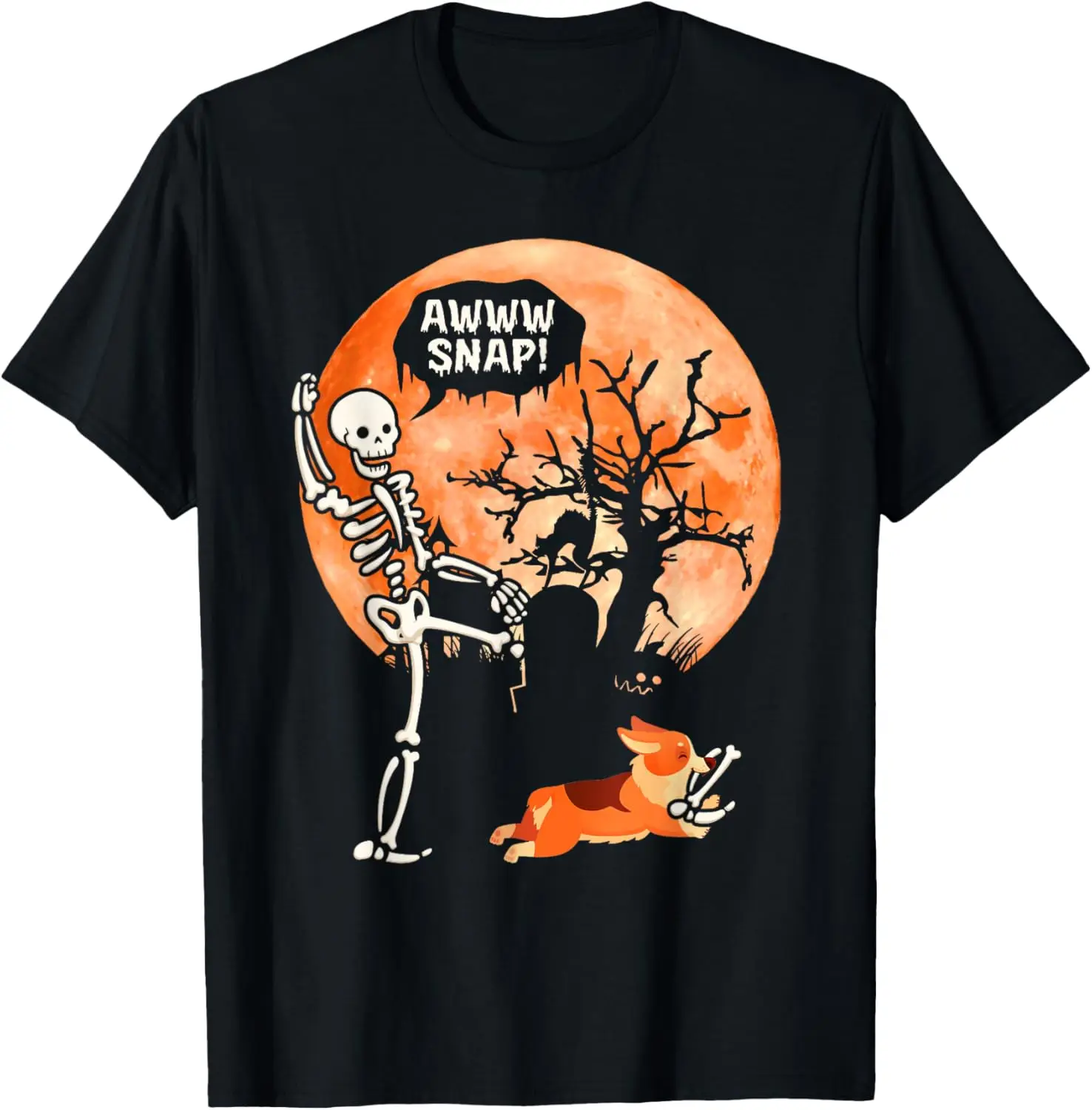 Awww Snap Halloween Costume Corgi Bring Skeleton Broken Leg T-Shirt