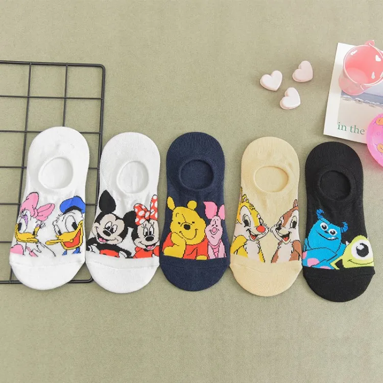 New Disney Anime Mickey Mouse Cartoon Socks Boys Girls Invisible Silicone Anti Drop Heel Boat Sock Cute Minnie Pattern Printed