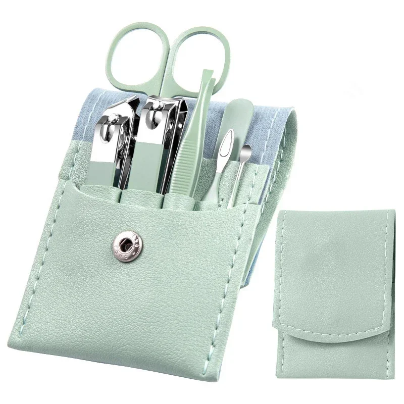 7Pcs Manicure Set Stainless Steel Nail Art Clipper Cuticle Nipper Scissor Grooming Tools With PU Leather Portable Bag