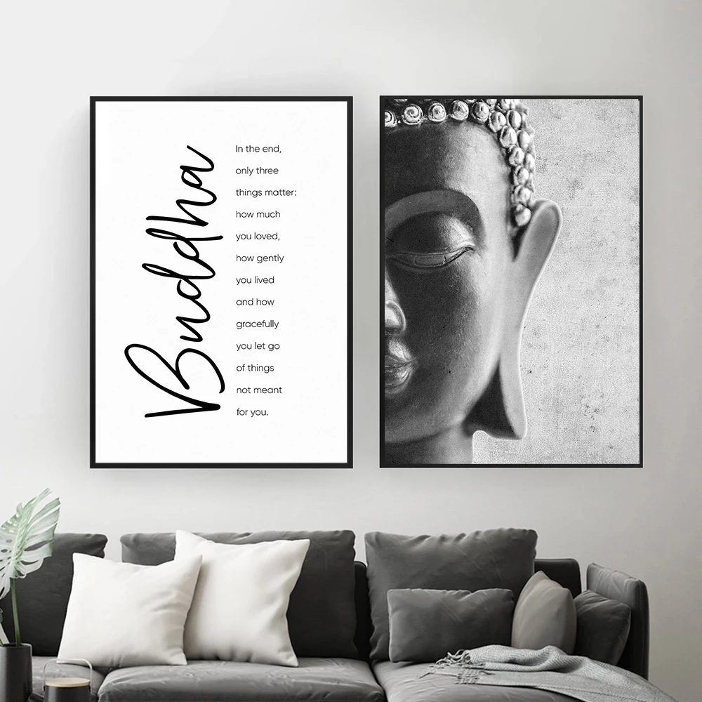 

Zen Buddha Head Statue Canvas Painting Motivational Quostes Posters and Prints Wall Art Pictures for Living Room Home Decoration