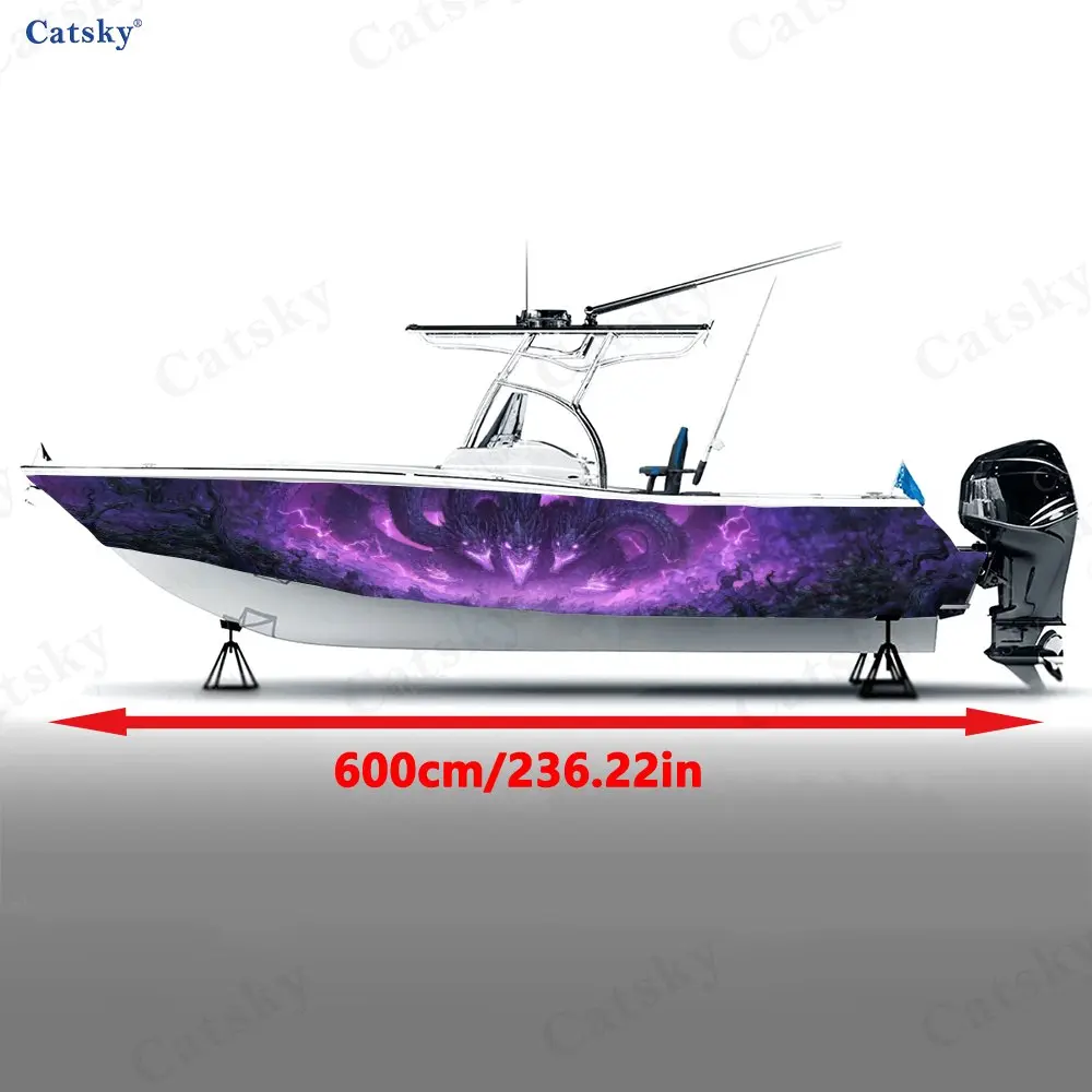 Dark Purple Magic Snake Thunderstorm Boat Sticker, PVC Waterproof Vinyl Wrap Decals for Fishing Boat, Durable and Stylish Design