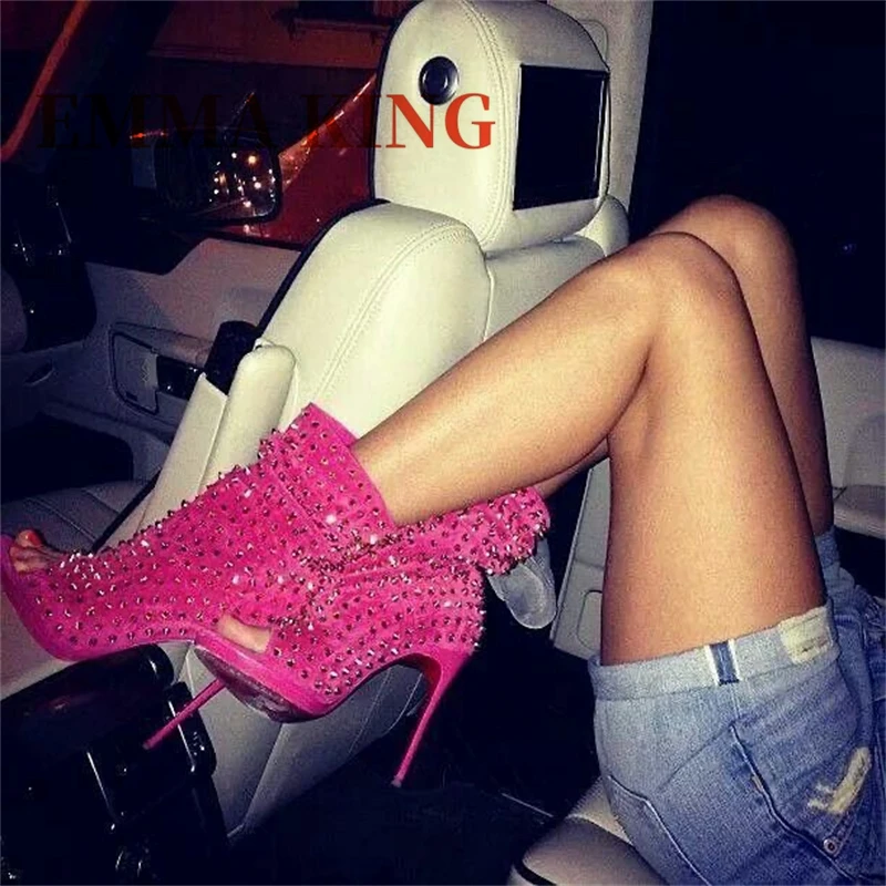 النساء كلوبوير برشام حذاء من الجلد رصع المفتوحة تو الخنجر الكعوب سبايك أحذية السيدات أنيقة حفلة الرقص أحذية الموضة كبيرة 44 #6