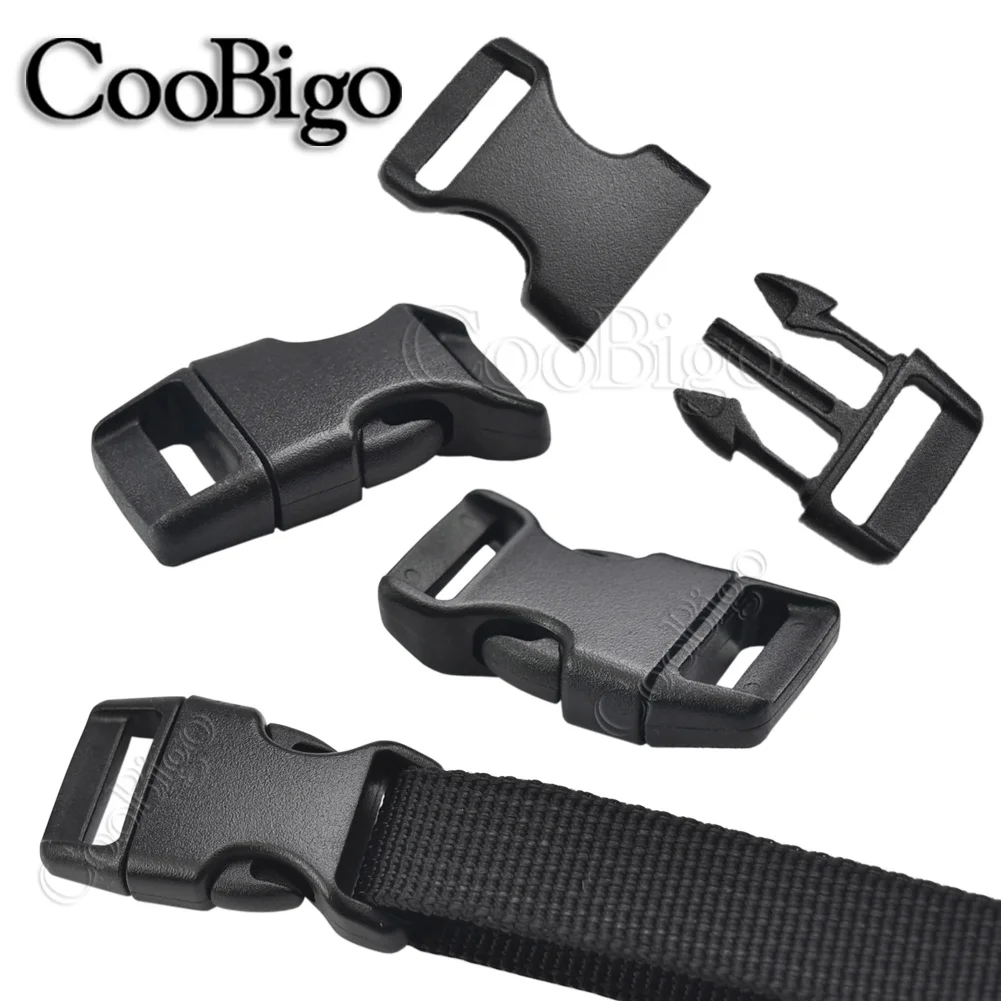10 pcs Quick Side Release Buckle Clip for Paracord Bracelet Outdoor Backpack Bag Strap 10mm 15mm 20mm 25mm Plastic Black Curved