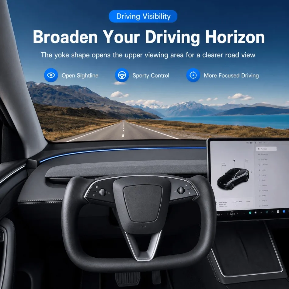 Yoke Steering Wheel Smooth Nappa Leather Breathable Non Slip Retains OEM Heating for Tesla Model Y Juniper 2025-2026 Parts