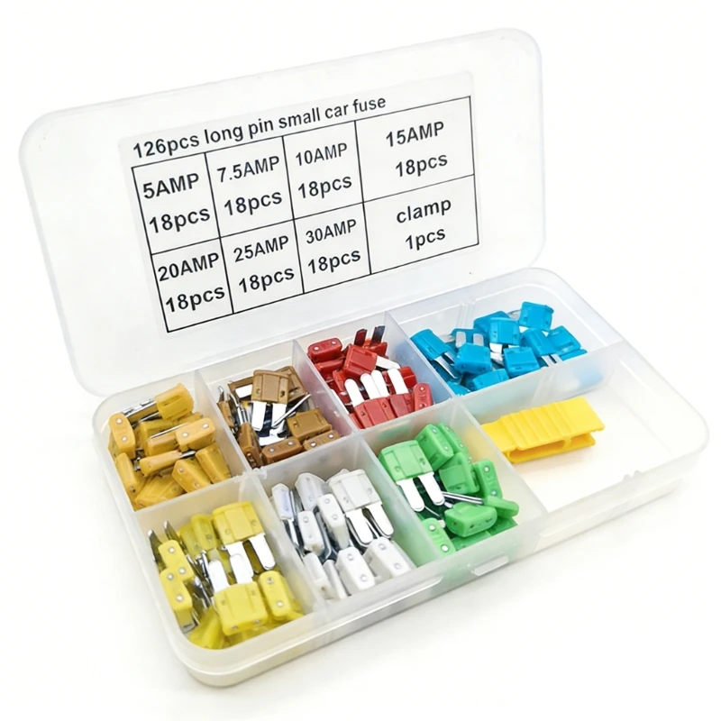 126Pcs Auto Long Foot Combo 5A/7.5A/10A/15A/20A/25A/30A Auto Car Truck Assortment Easy to Install