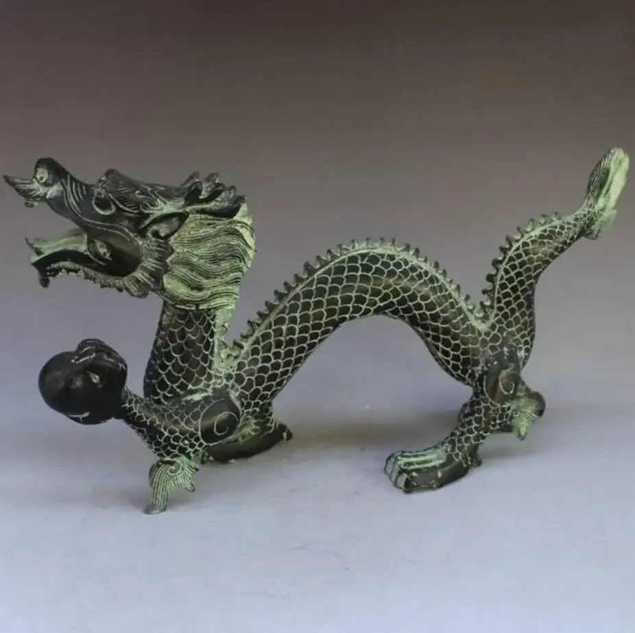 Copper Statue Exquisite Antique Chinese Bronze Carving Mythical Animal Flying Dragon Play Beads Wonderful Animal Statue