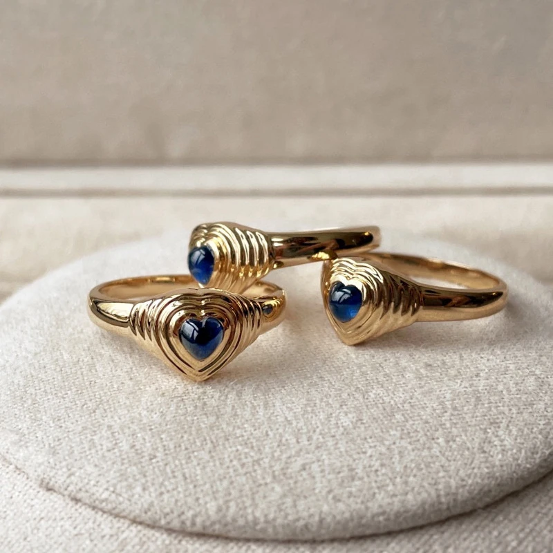 Aazuo-anillos con forma de corazón para mujer, sortija de oro amarillo puro de 18K, zafiros azules naturales, regalo para fiesta de compromiso de cumpleaños, Au750