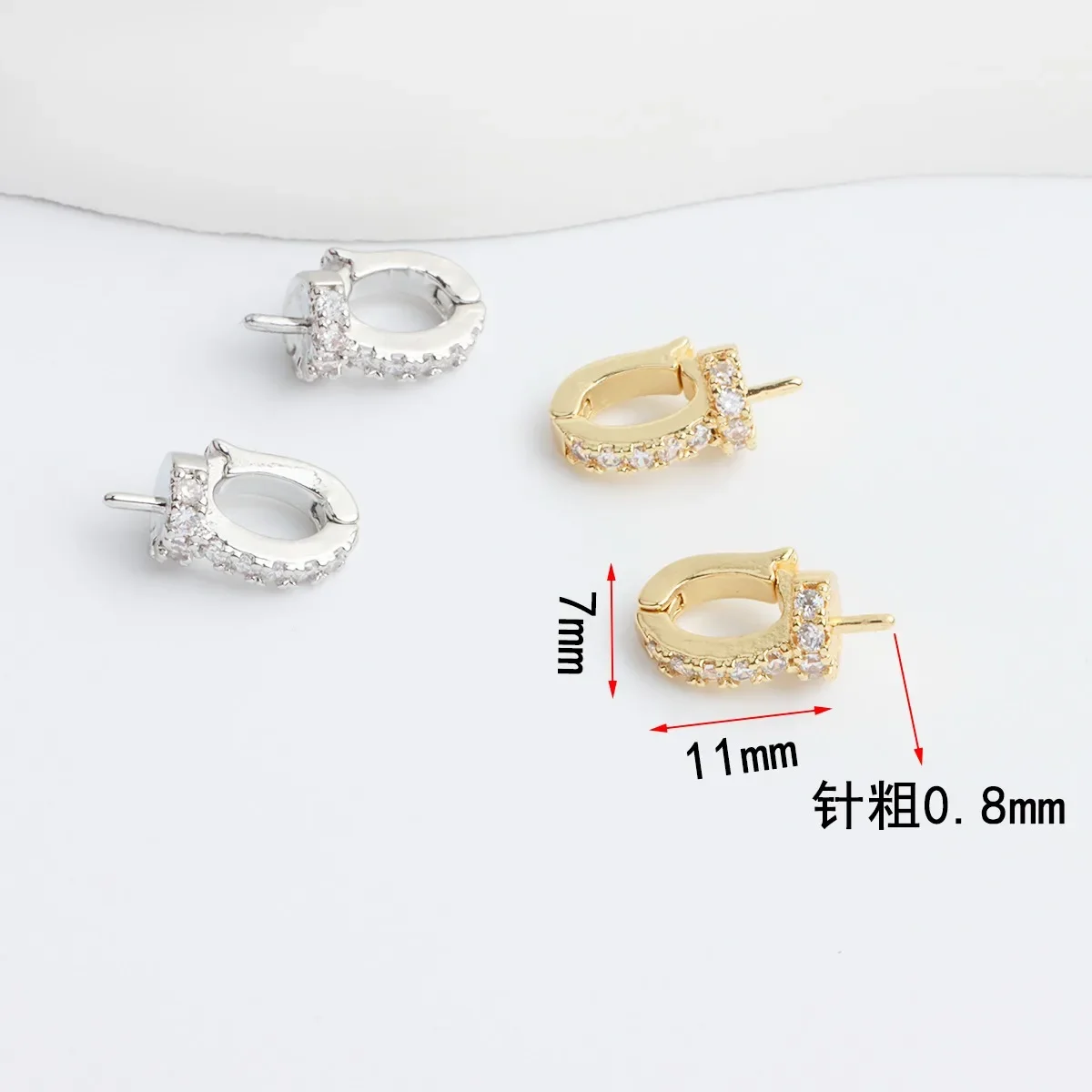 18K Real Gold-plated Zircon Buckle Type Universal Buckle, Half-hole Bead Holder Pendant Buckle DIY Handmade Accessories