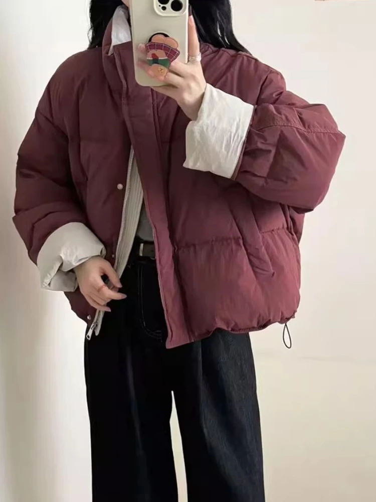 المرأة الخريف الشتاء سترة منتفخة قصيرة الكورية نمط بلون الوقوف طوق الخبز معطف الإناث القطن أسفل ملابس خارجية سترات #3