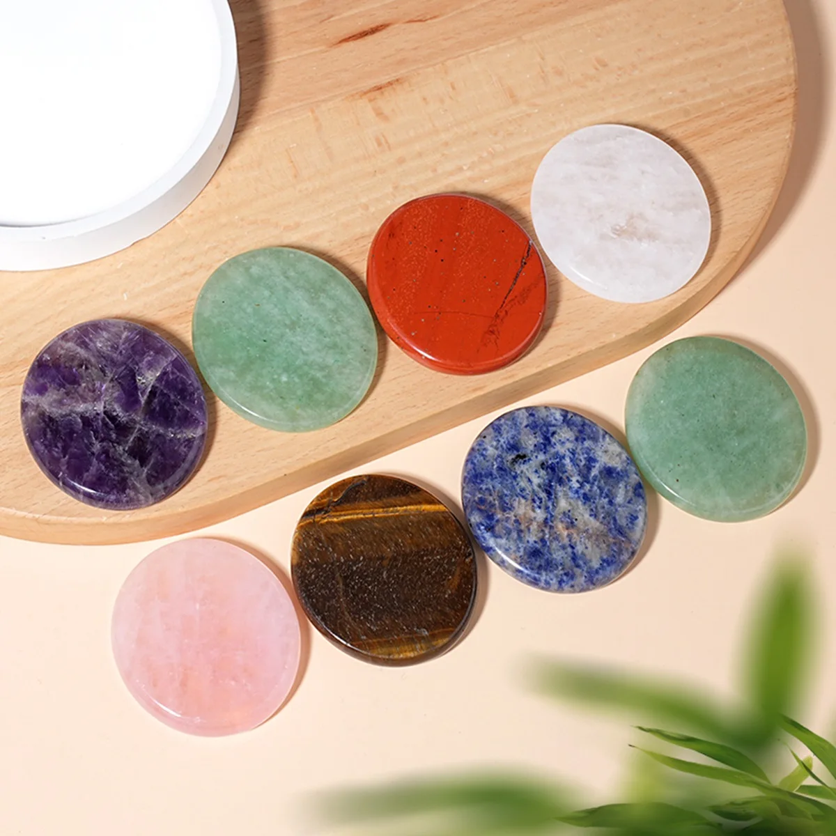 Natural Gemstone Slice 42x48mm Handmade Craved Real Crystal Stone Disc for Home Decor DIY Craft Coaster Ornament Pendant - view 5