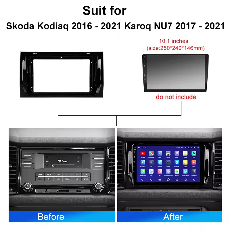 For Skoda Kodiaq 2016 - 2021 Karoq NU7 2017 2021 Android Car radio 2 Din Stereo Mounting Bezel Faceplate Frame Kit wire harness