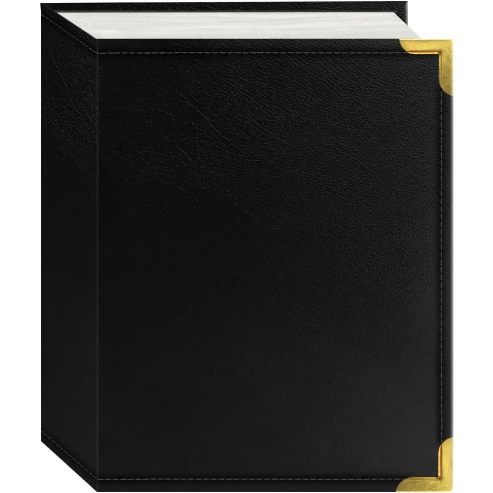 

Photo Albums E4-100/BK 100-Pocket Black Sewn Leatherette Cover with Brass Corner Accents Photo Album, 4 by 6-Inch