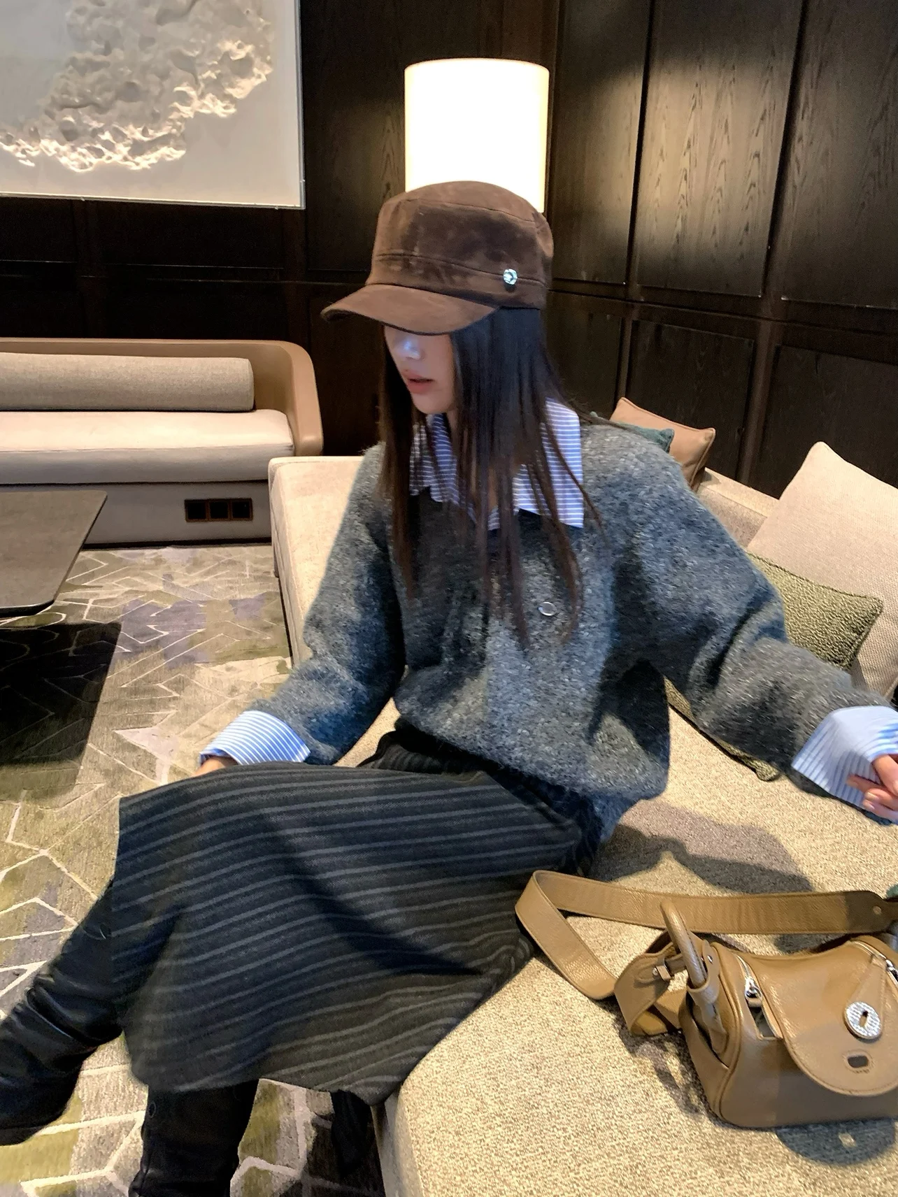 

Вязаный свитер UKILAU с длинными рукавами и воротником-рубашкой, женский, осенне-зимний, в корейском стиле, винтажный, имитация двухслойности