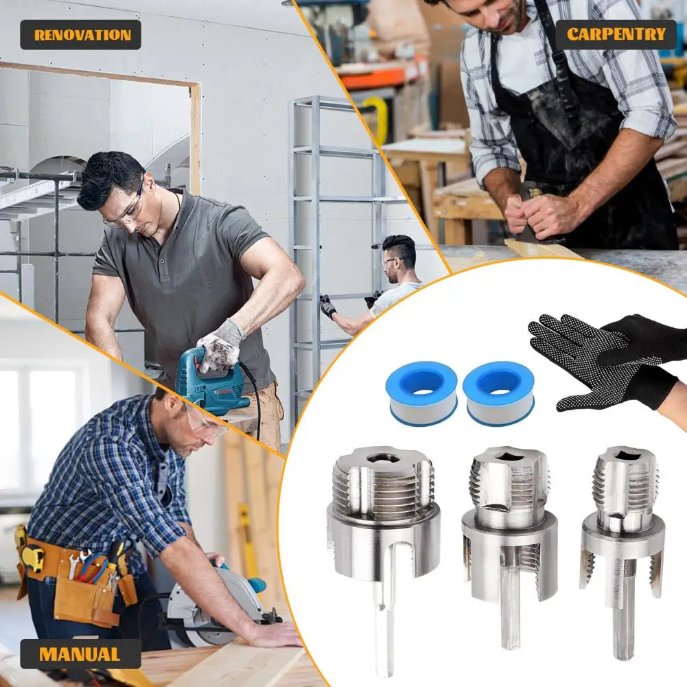 

Heat-treated Steel Threader Water Pipe Opener Tool Set Heat-treated Alloy Steel Pipe Threader 3 Head Caps for Internal External