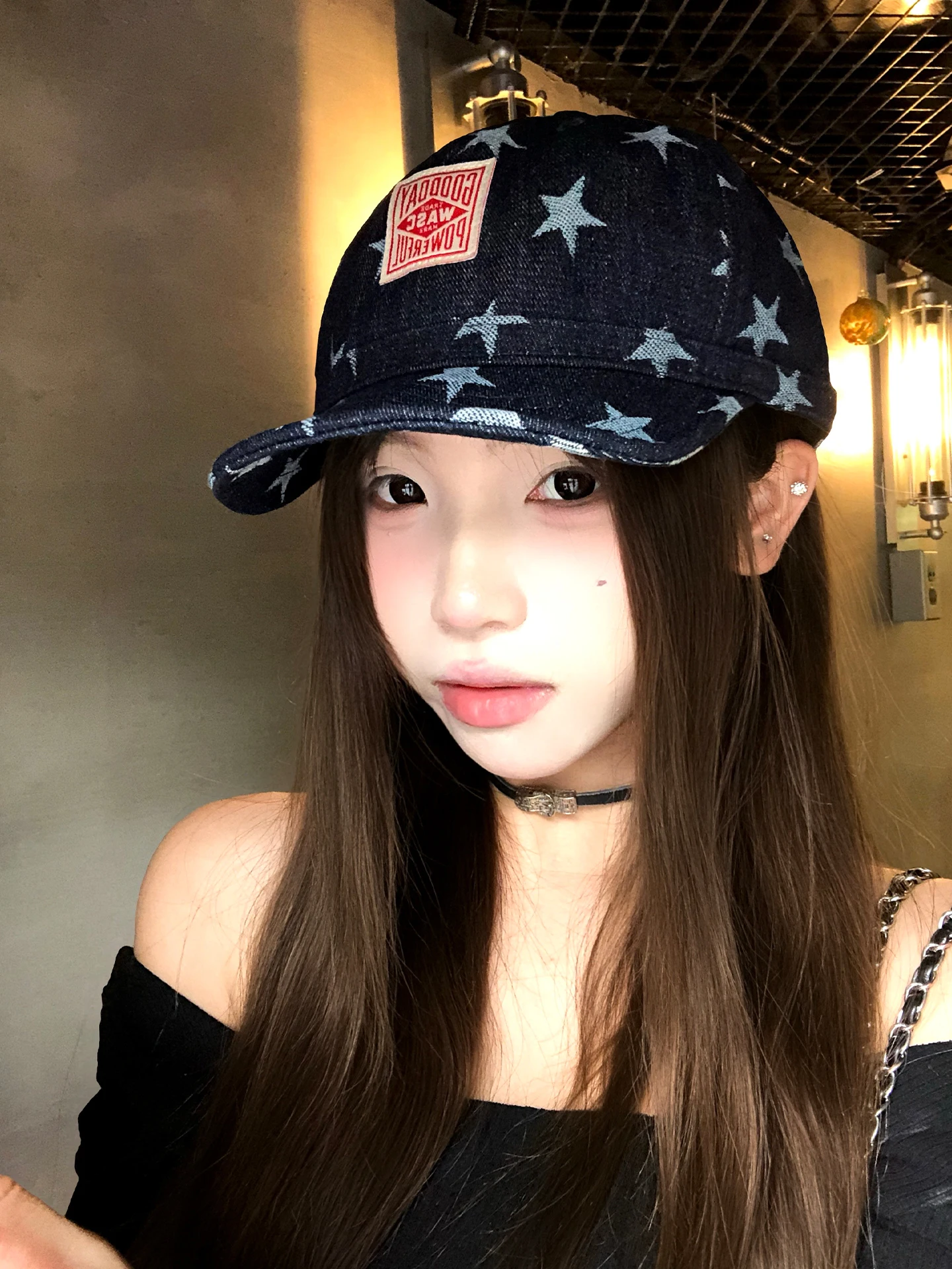 Retro Star Denim Baseball Cap Women's Spring Summer New Street Fashion Face Slim Soft Brim Cap Casual round Top Adjustable