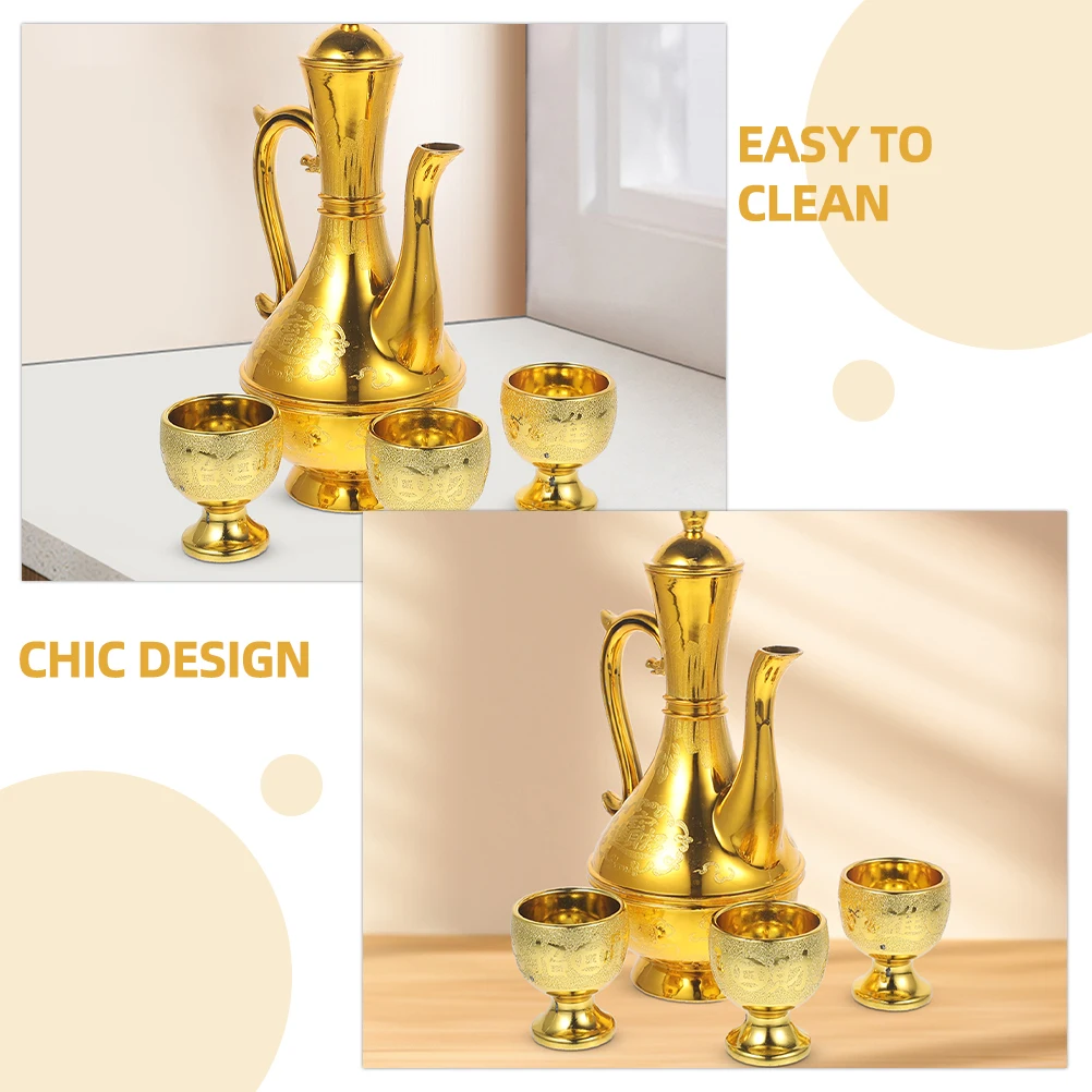 

1 set Golden Teapot Offering Cups Set PP Material Easy Clean Retro Worship Accessories Tea Supplies