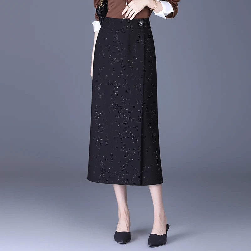 

Commute Design One-Piece Midi Skirt Women's Mid-Length Straight Tube Bright Sequin Wrap High Waist Spring 2025 Polyester Blend