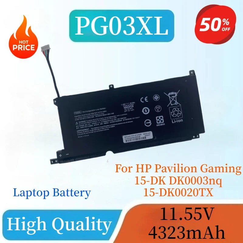 

New 11.55V 4323mAh PG03XL Laptop Battery for HP Pavilion Gaming 15-DK DK0003nq 15-DK0020TX 15-EC0000 OMEN 5X FPC52 HSTNN-DB9G