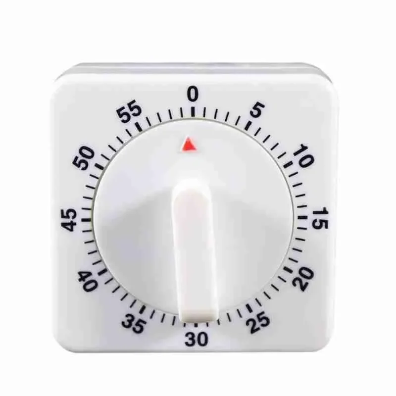 

1pc 60 Minutes Kitchen Timer Count Down Alarm Reminder White Square Mechanical Timer For Kitchen 6*6*3.5cm