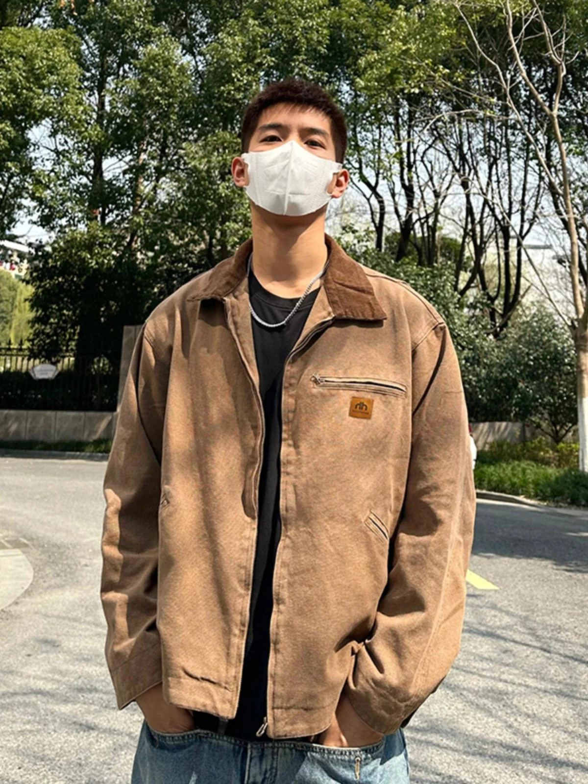 

i ort Coat Vintage Detroit Workwear Jaet for Men Turn-down Collar Utili Outerwear Autumn Season Faion Trend