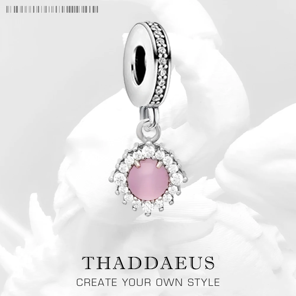 

Stone Shimmering Pink Pendant Dangle Charm For Girls 925 Sterling Silver Romantic Jewelry Accessories Women