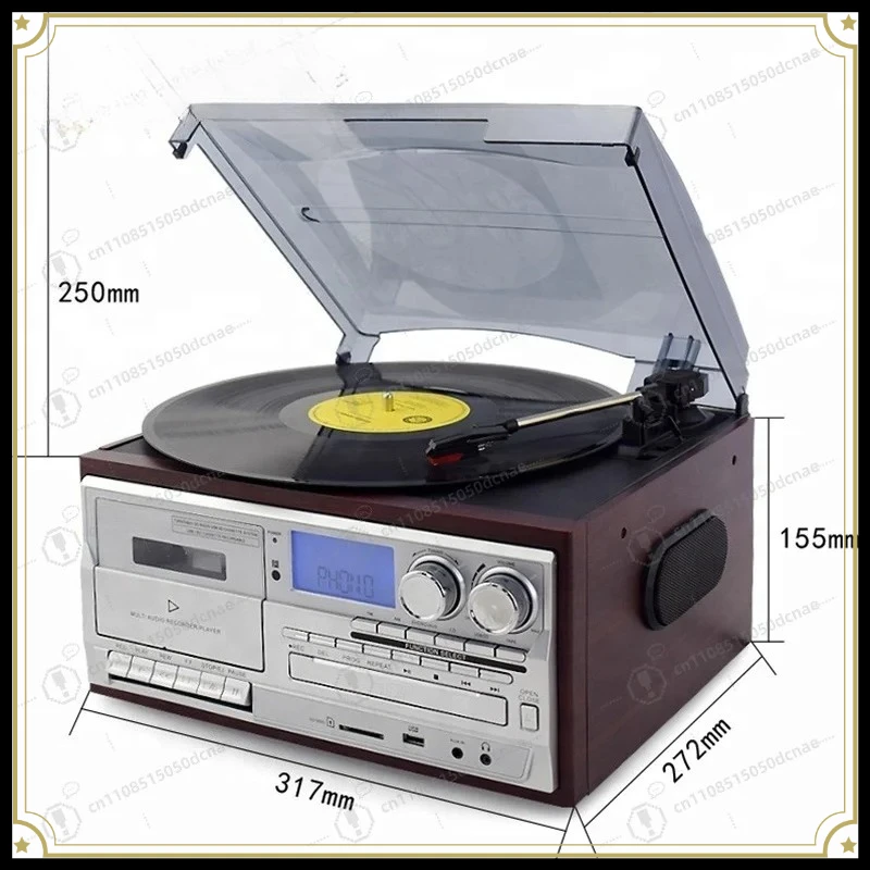 7 in 1 Multifunctional Turntable Player, AM FM Radio CD Player Cassette Recorder, USB Bluetooth with Aux RCA Line Out