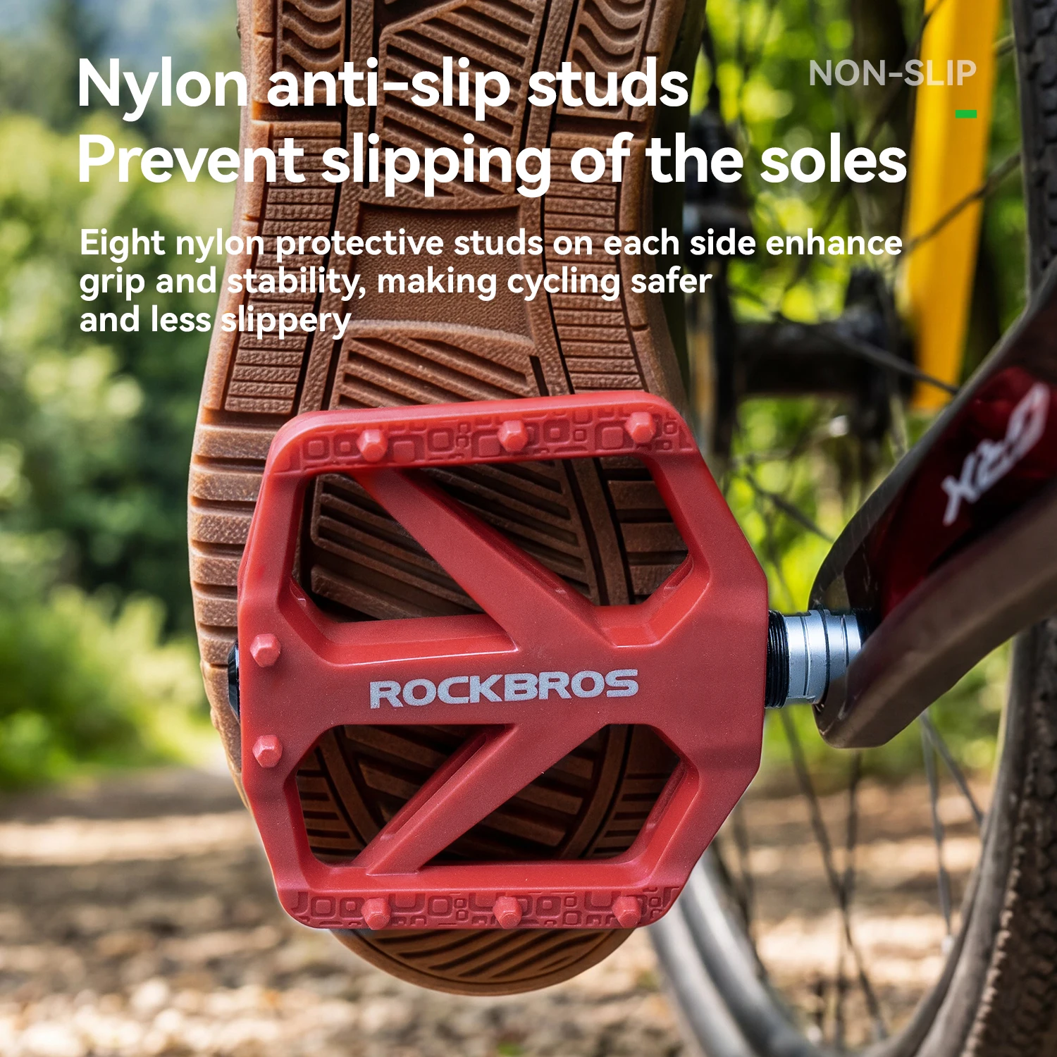 

ROCKBROS Bicycle Pedal Waterproof Seal Bearing Reflective Design Nylon Pedals Great Grip Integrated Anti-Skid Nails Bike Pedal