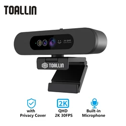 TOALLIN 2K Webcam 1080P Windows Hello, Facial Recognition Login, PC Camera for Video Conferencing/ Online Class/ Live Streaming