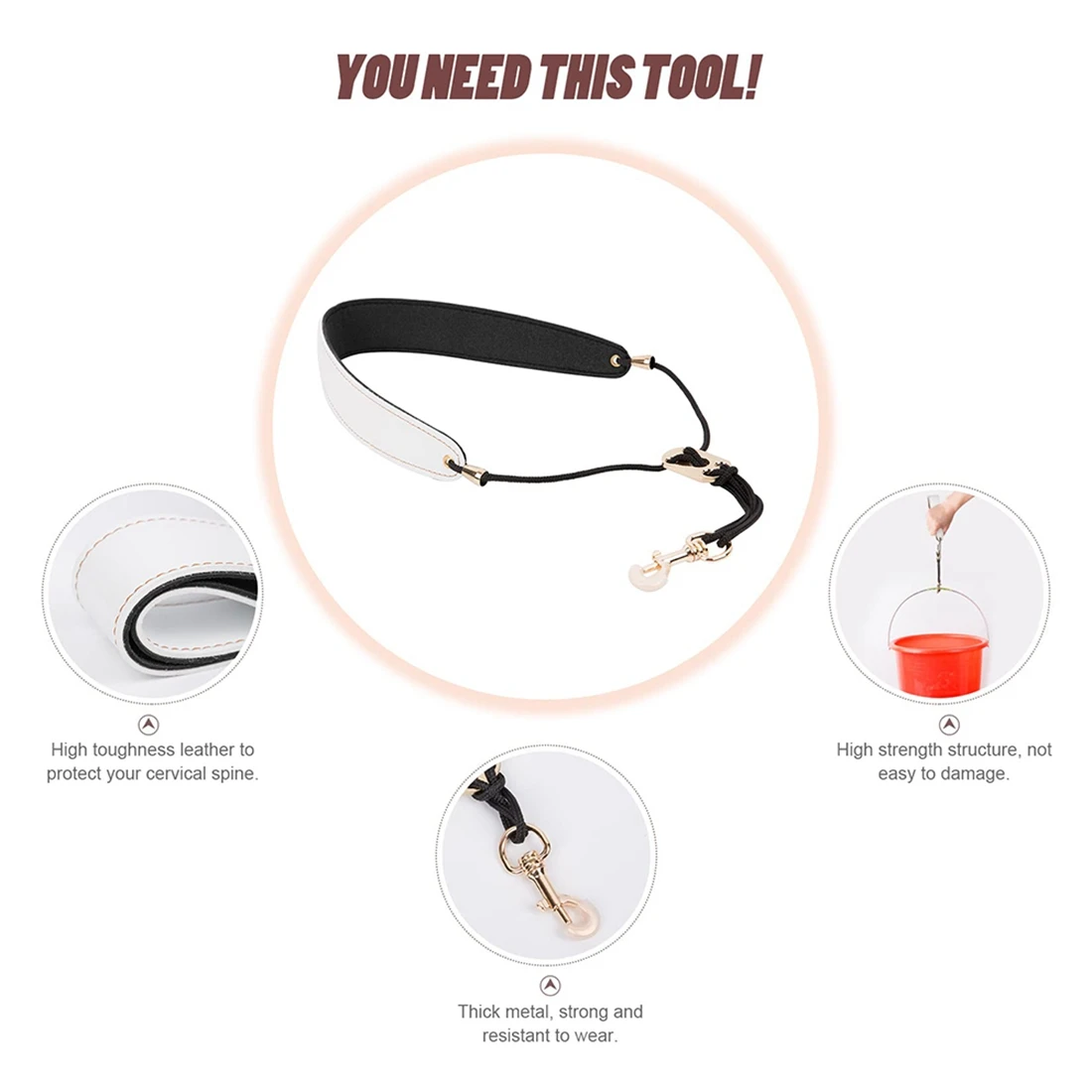 

Saxophone Neck Strap Alto Sax Neck Strap Clarinet Neck Strap White Leather Neck Band White+Black-ABWY