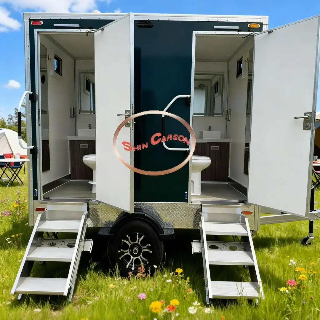 

Portable Towed Outdoor Toilet Trailer Restroom with Vent And Removable Tank for Camping Weddings Emergencies
