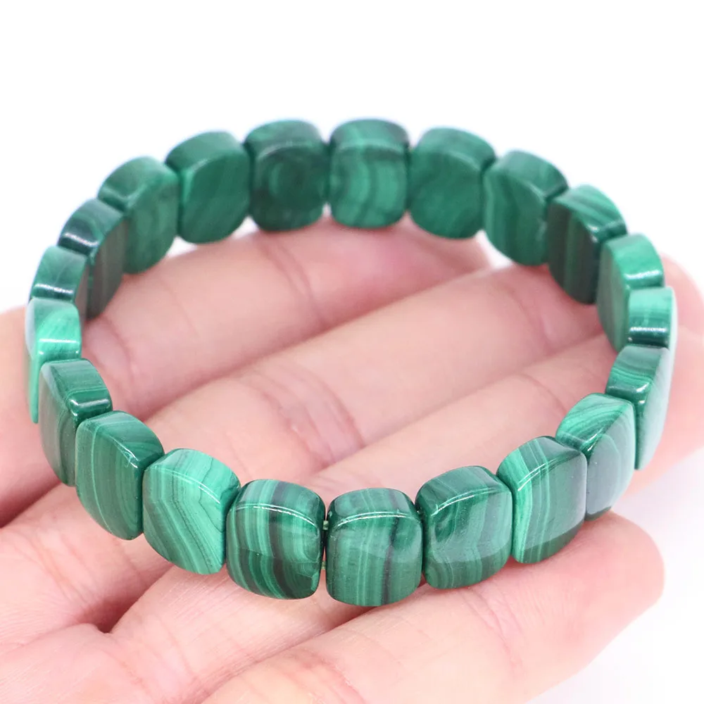 1pc Natural Stone Malachite Square Beads Bracelet For Women Man Healing Crystal Faceted Rectangle Strand Bangle Gemstone Jewelry