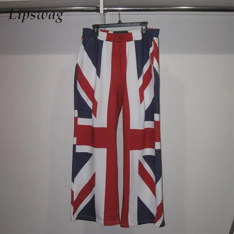 

2026 Spring Fall Trendy Flag Printed Mens Pants Streetwear Vintage Loose Straight Trousers Men Outdoor Casual Baggy Bottoms