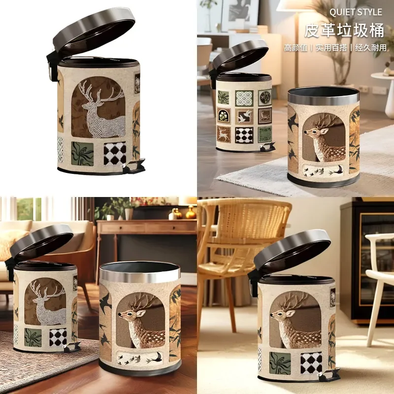 Luxury Leather Waste Bin Double Layer Large Capacity Trash Can for Living Room Bedroom Bathroom Modern Home Decor
