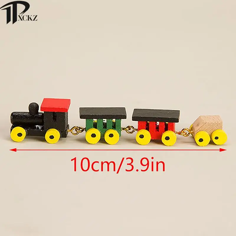 Doll House Miniature Wooden Mini Train Decoration Children Gift Toy Model Christmas Party Kindergarten Decoration FurnitureScene