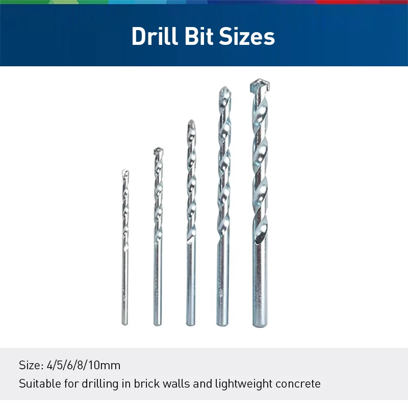 Bosch 5Pcs Masonry Drill Bits Set, Tungsten Carbide Tip 4/5/6/8/10mm, for Brick Wall & Light Concrete, Impact Drill Compatible
