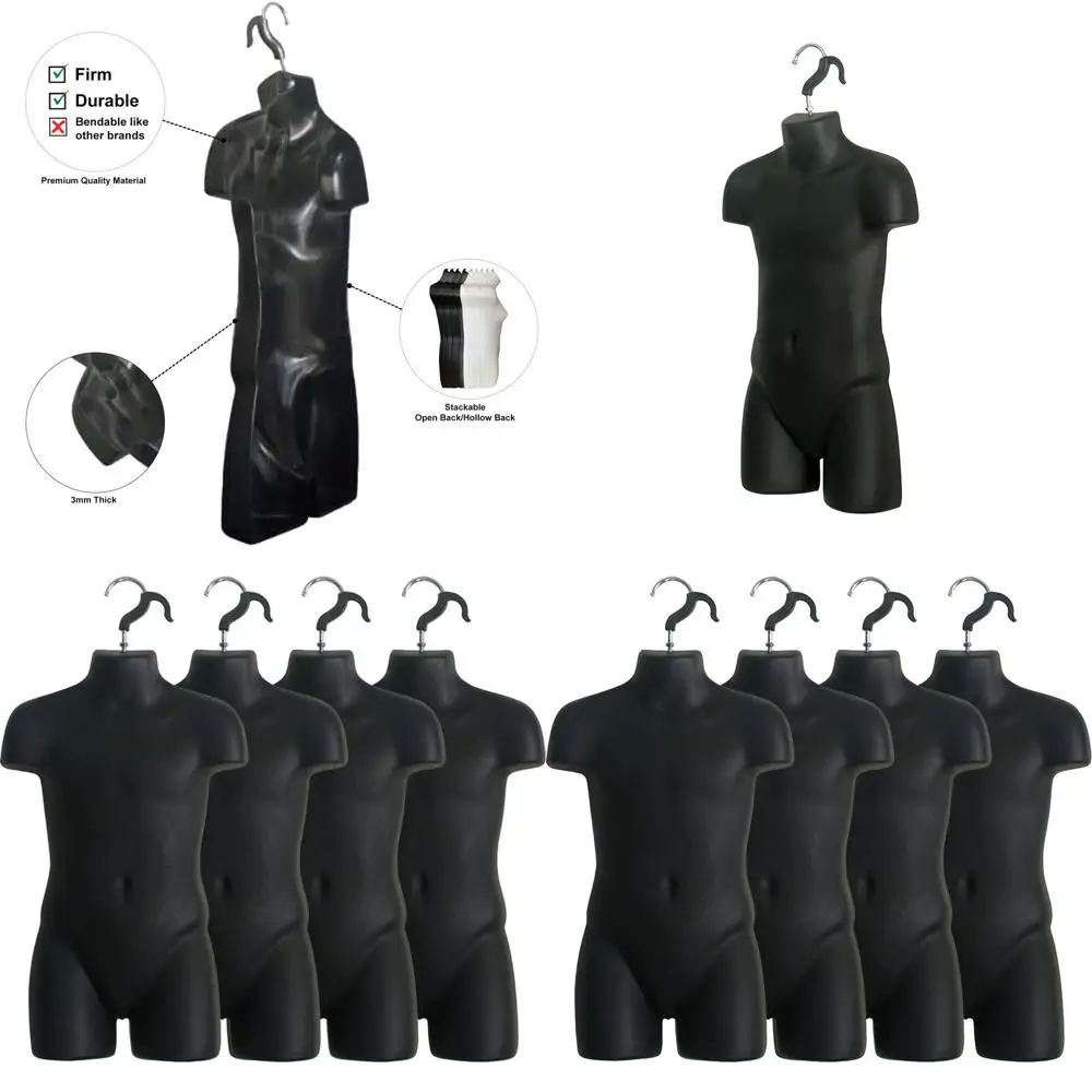 

Stackable Black Children's Hollow Back Display Racks for T-Shirts, 5T-7 Size, with Hanging Hooks and Countertop Options
