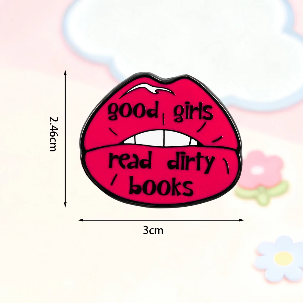 Brosche „Gute Mädchen lesen Bücher“, personalisierte Brosche mit rotem Lippen-Slogan, englischer humorvoller Satz, Emaille-Anstecknadel, modisches Accessoire, Geschenk – Detail 2
