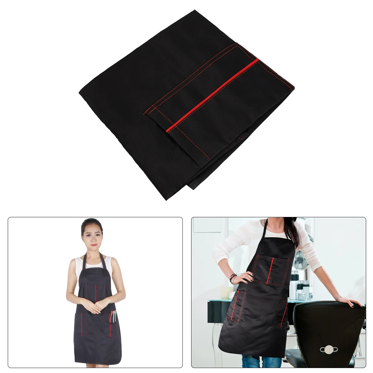 

1Pcs Waterproof Hairdresser Apron Black Polyester Salon Barber Work Uniform 3 Pockets Fits All Shape Sizes